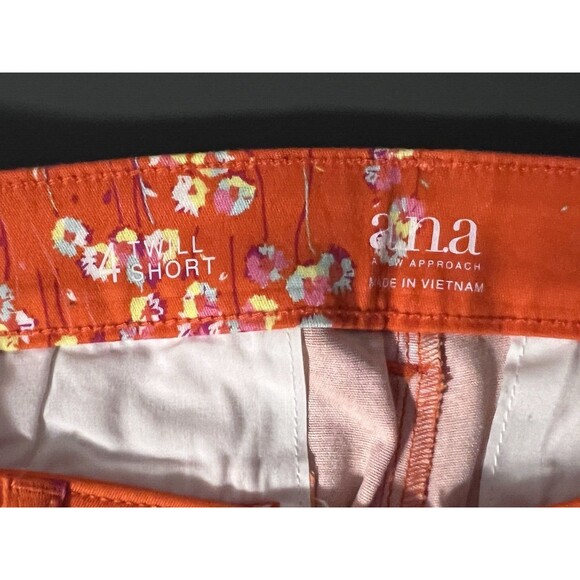 a.n.a A New Approach Shorts Womens Sz 4 Orange Floral Twill Front Zip Pockets - Picture 3 of 5